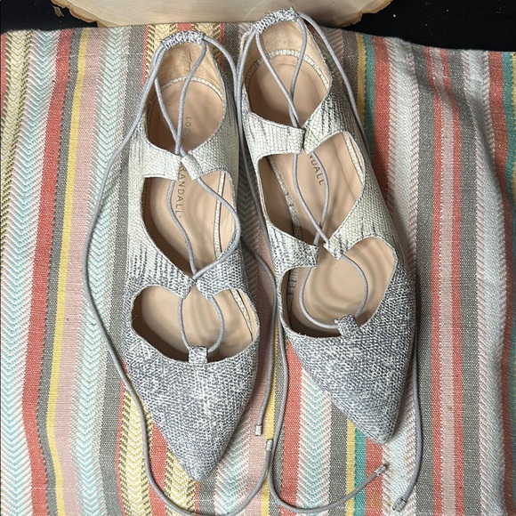 Loeffler Randall Gray Printed Lace-Up Pointed Flats Shoes Size 7.5B - Picture 1 of 5